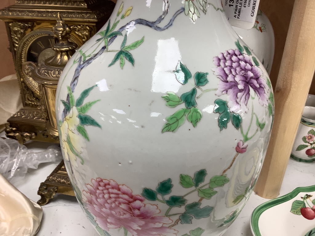 A pair of Chinese famille rose vases, height 40cm